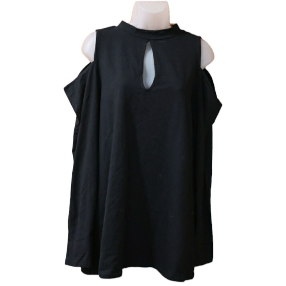 Torrid Plus Size 3 Black Keyhole Cold Shoulder Long Sleeve Top Stretch